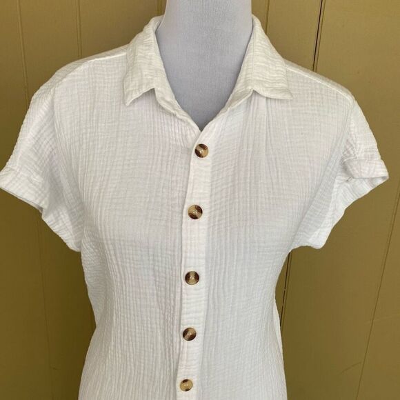 Women’s button down short sleeve maxi collar dress or swim cover up white - Picture 2 of 10